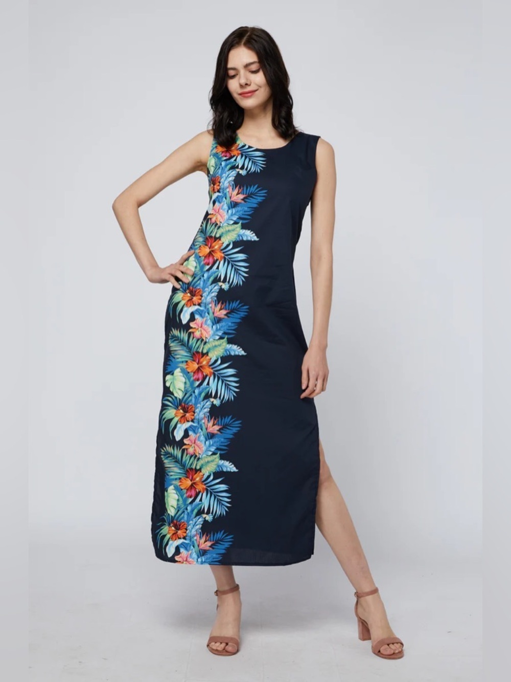 Hawaii Hangover Size 2XL Maxi Tank Dress Orchid Paradis Navy